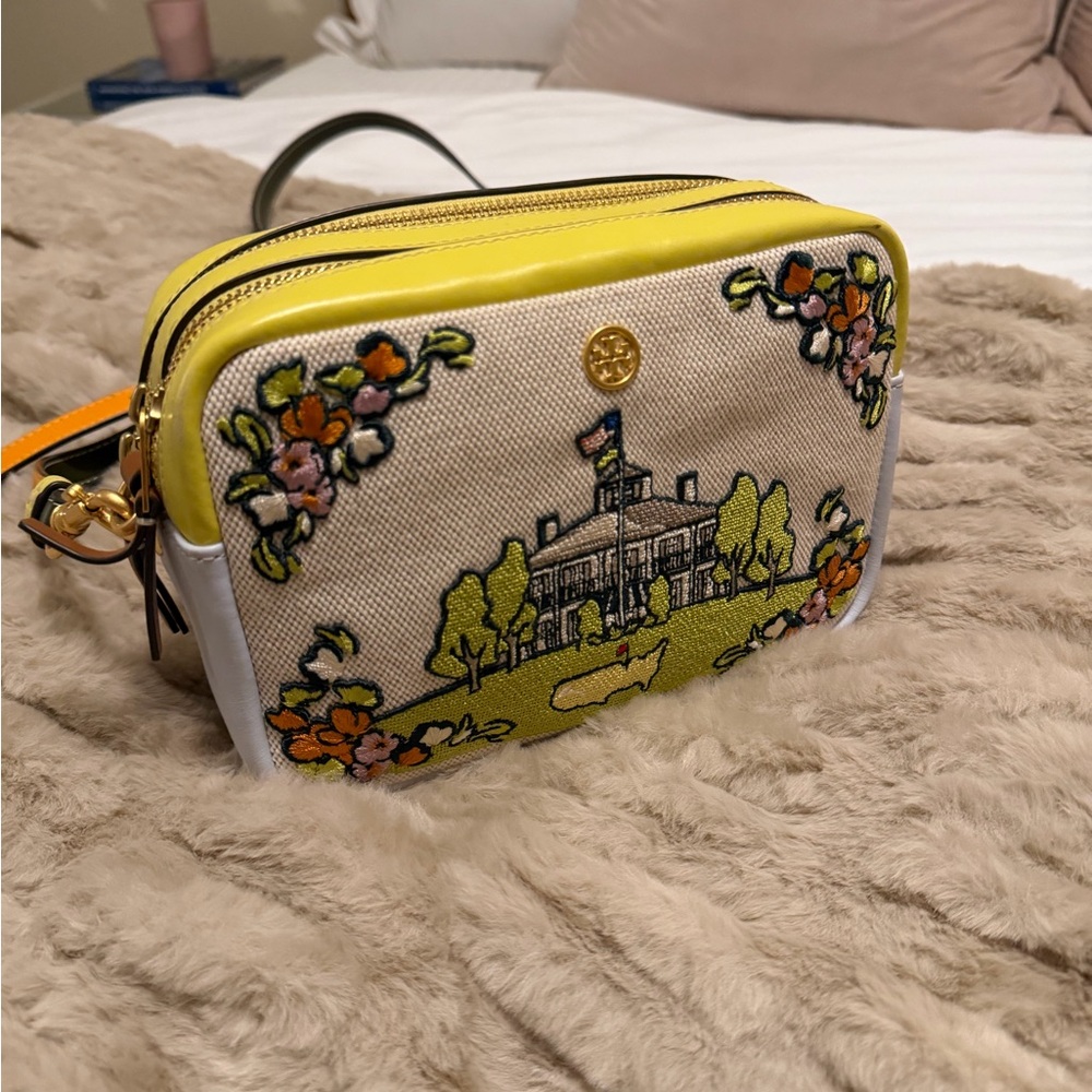 Masters x Tory Burch Clubhouse Yellow and Cream Embroidered Crossbody Bag